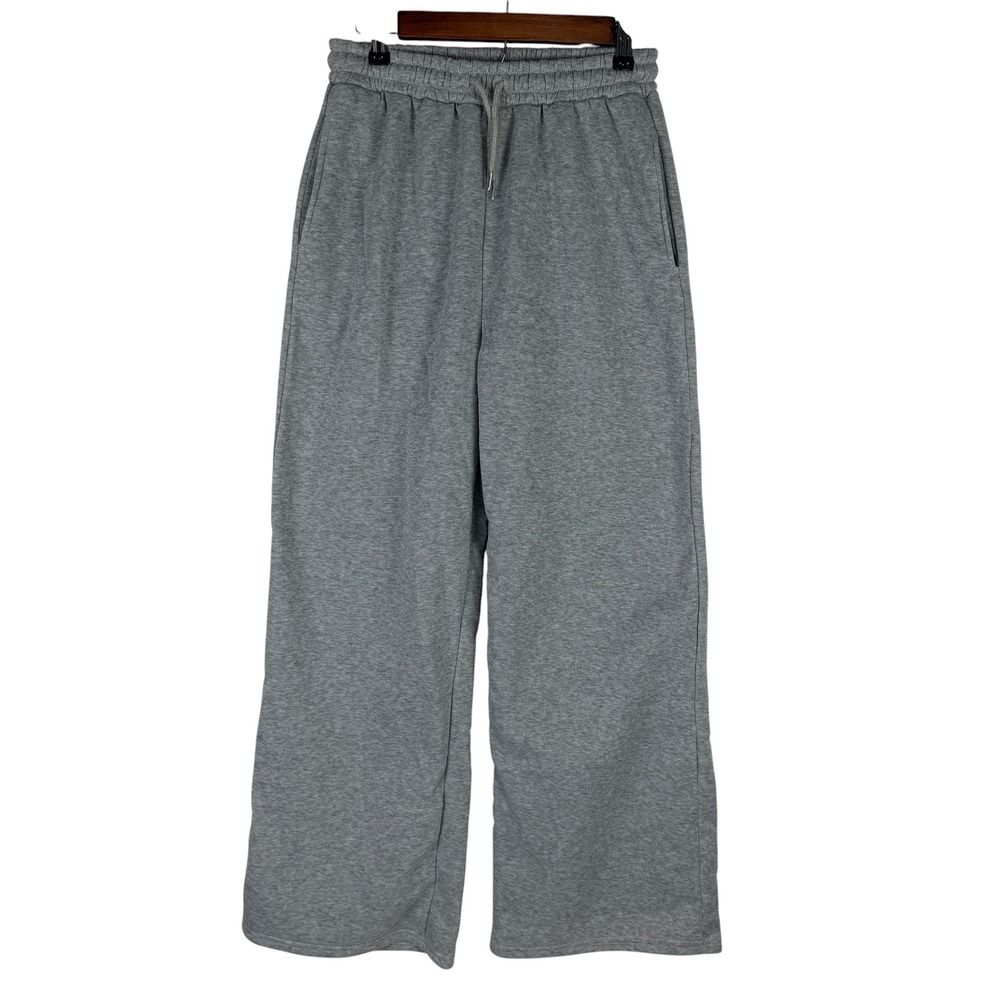 SHEIN Women's Large Heather Gray Wide Leg Sweatpants Drawstring Lounge Pants